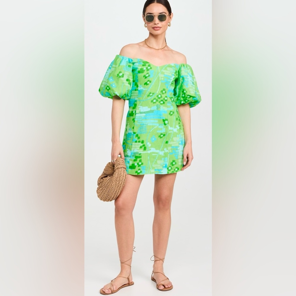 RHODE Green Off-Shoulder Mini Dress